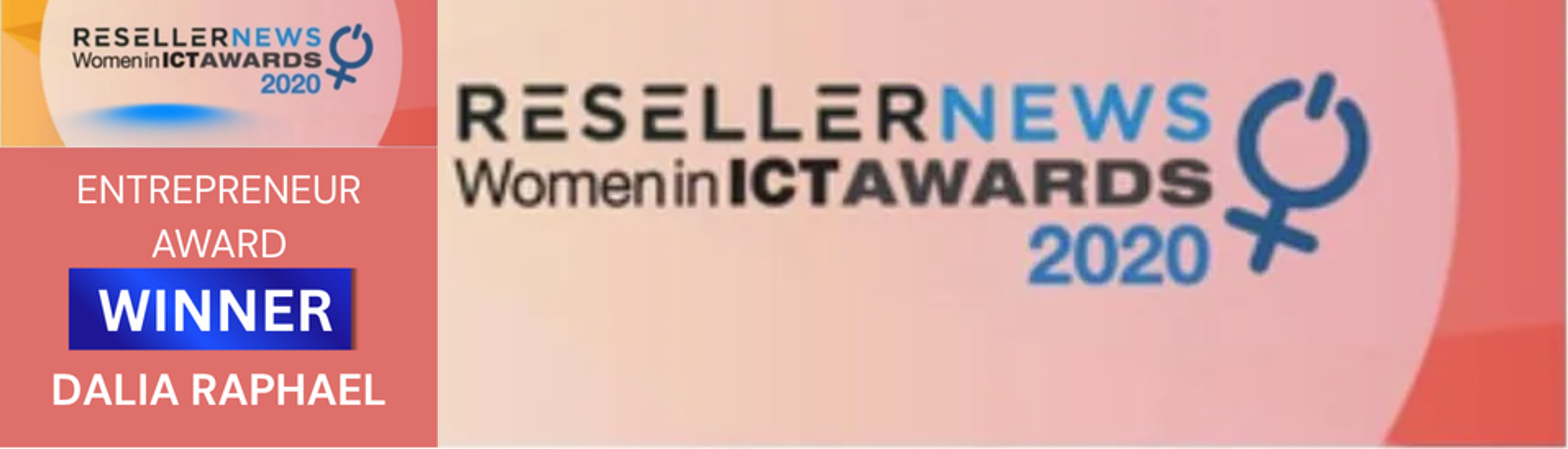 Reseller News Entrepreneur of the Year award banner featuring Dalia Raphael